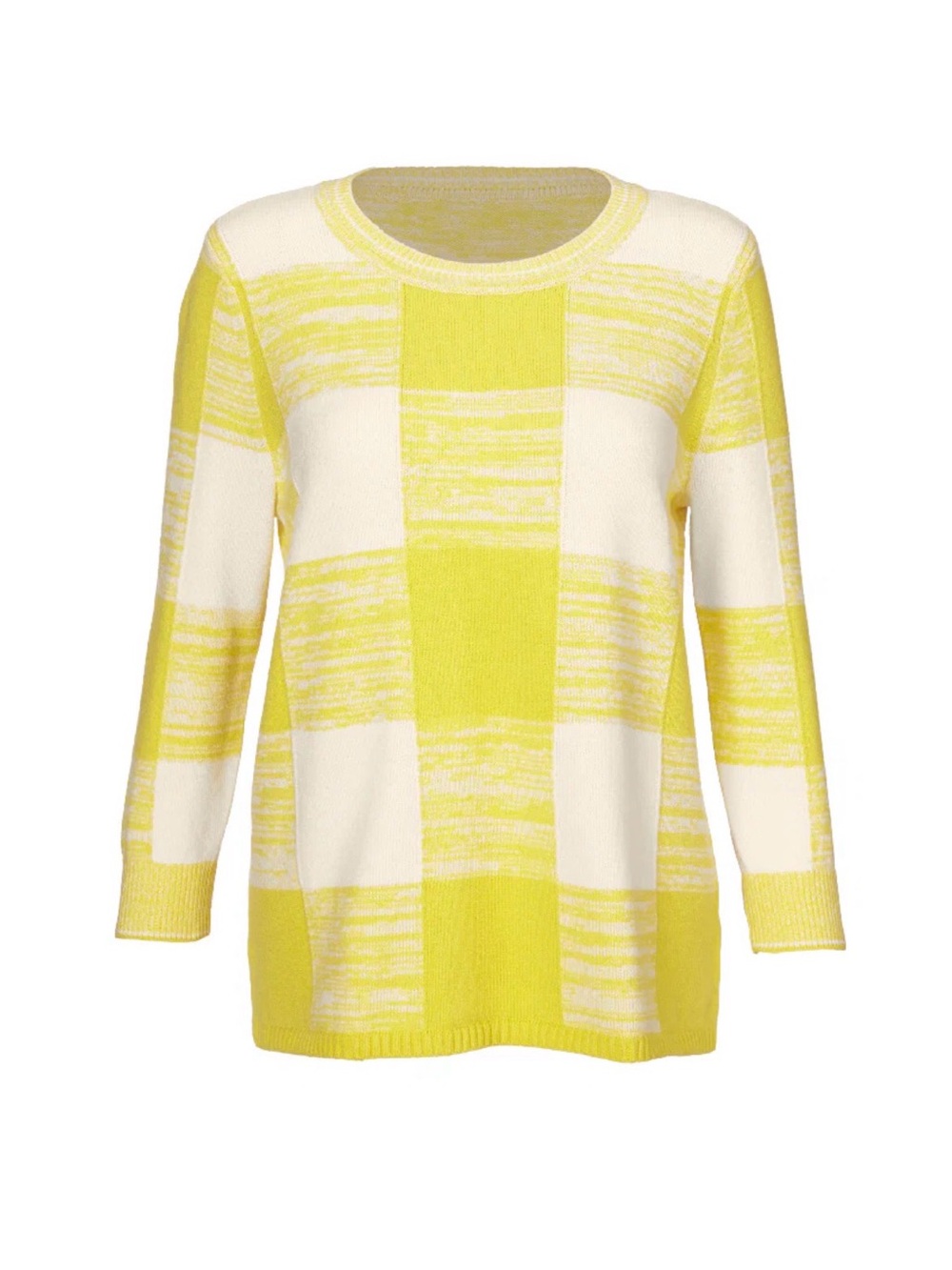 Cabi Women’s Checkerboard Pullover Knit Sweater - Yellow & White